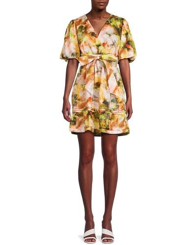 Marie Oliver Callie Belted Silk Blend Mini Dress - Yellow