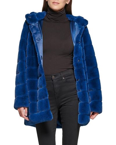 Kenneth Cole Channel Quilted Faux Fur Coat - Blue