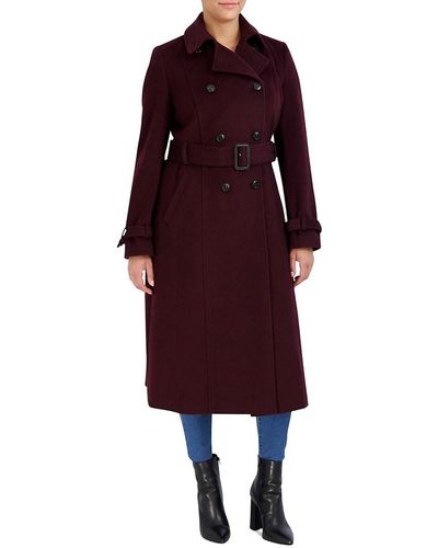 Cole Haan Signature Slick Wool Blend Trench Coat - Red
