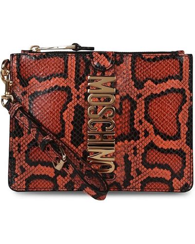 Moschino Snakeskin-effect Leather Wristlet - Red