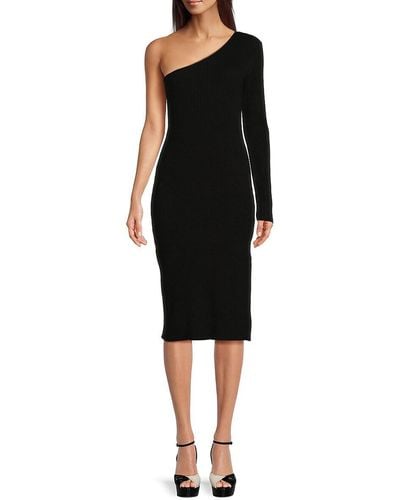 AREA STARS 'One Shoulder Knit Midi Sheath Dress - Black
