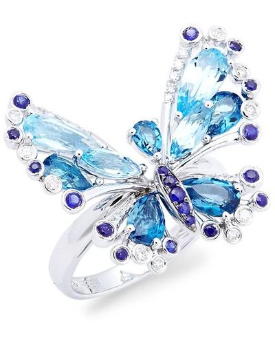 Effy 14K, Diamond & Topaz Butterfly Ring - Blue