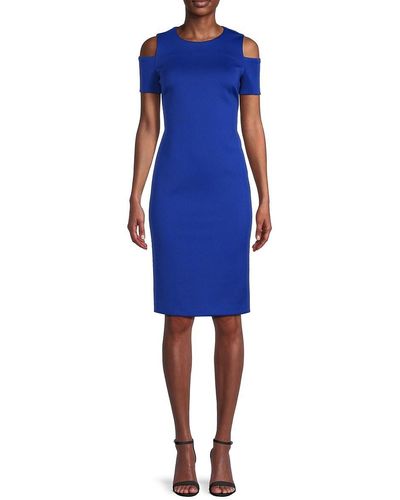 Calvin Klein Cold Shoulder Sheath Dress - Blue