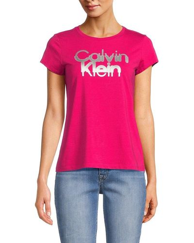 Calvin Klein Color Block Logo T-Shirt - Women's T-Shirts in Mica Heather