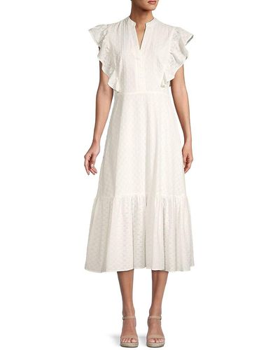 BCBGMAXAZRIA Bcbgmaxazria Textured Ruffle Dress - White