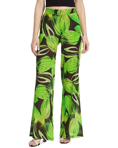 Louisa Ballou Leaf Print Wide Leg Pants - Green