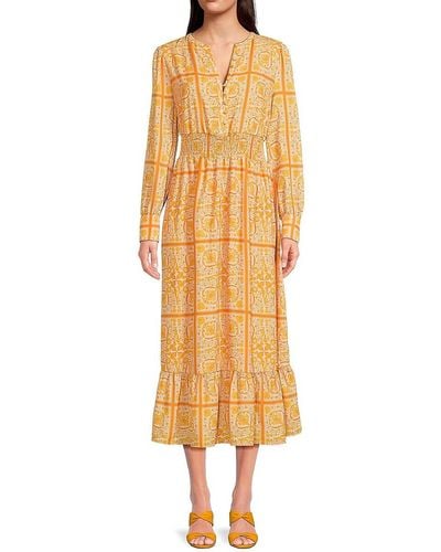 Saks Fifth Avenue Print Midi Dress - Yellow