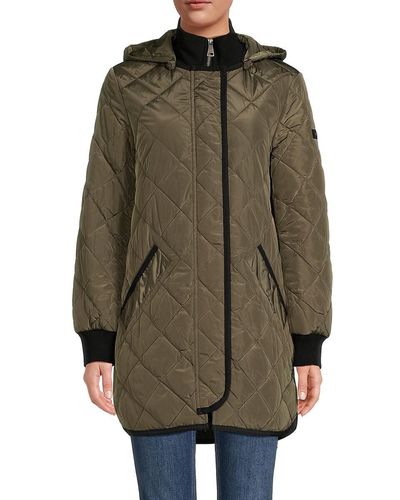 St. John Dkny Hooded Quilted Coat - Brown