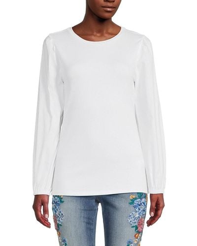 Donna Karan Long Sleeve Poplin Top - White