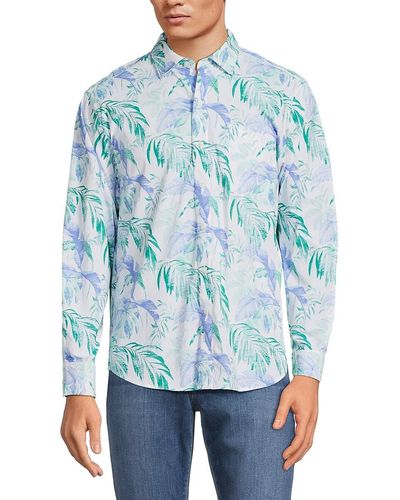 Tommy Bahama Siesta Key Floating Leaf Print Shirt - Blue