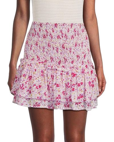 Poupette Floral Shirred Mini Skirt - Pink