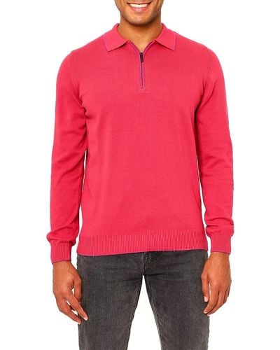 VELLAPAIS 'Quarter Zip Tipped Polo Jumper - Red