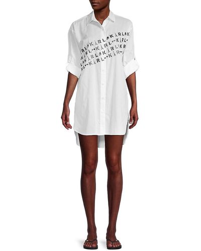 Karl Lagerfeld Logo Cover Up Shirt Dress - White