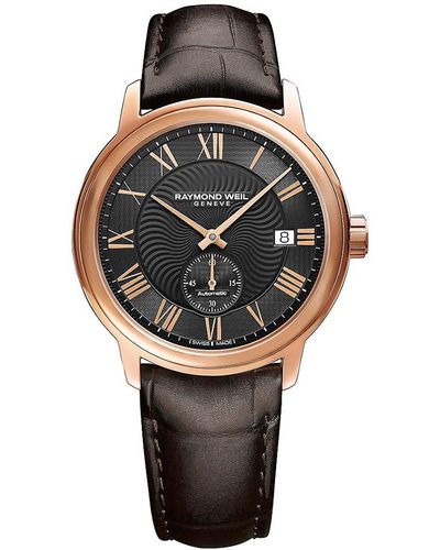 Raymond Weil Stainless Steel Crocodile Embossed Leather Strap Watch - Brown