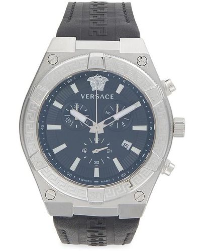 Versace 46mm Stainless Steel & Leather Strap Chronograph Watch - Blue