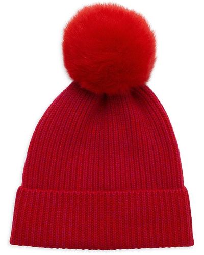 Amicale Shearling Trim Cashmere Beanie - Red