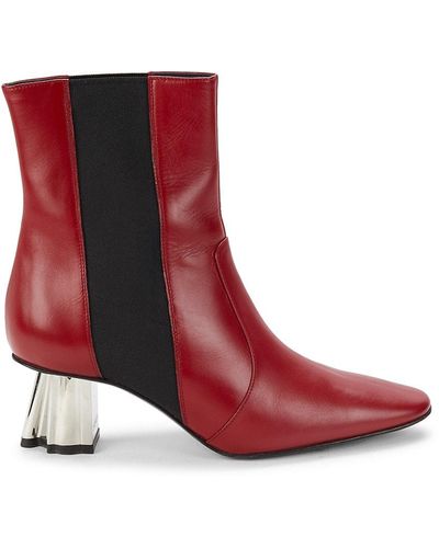 Lanvin Clear Heel Leather Booties - Red