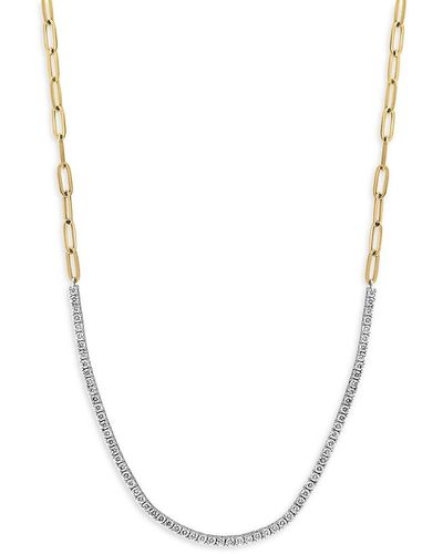 Effy Two Tone 14k Gold & 2 Tcw Lab Grown Diamond Paperclip Chain Necklace - White