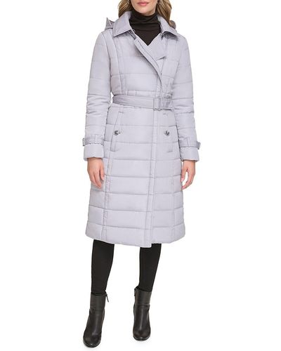 Kenneth Cole Belted Puffer Trench Coat - Grey