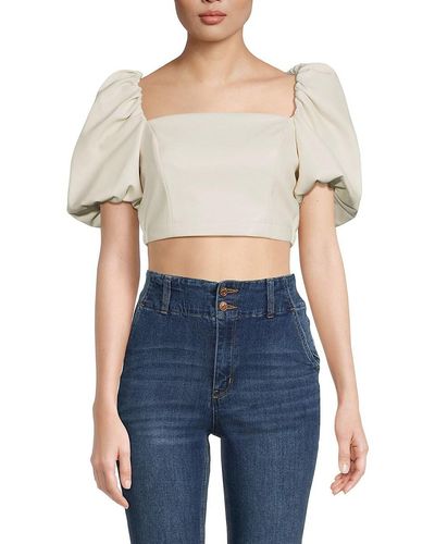 Toccin Mira Faux Leather Puff Sleeve Top - Blue
