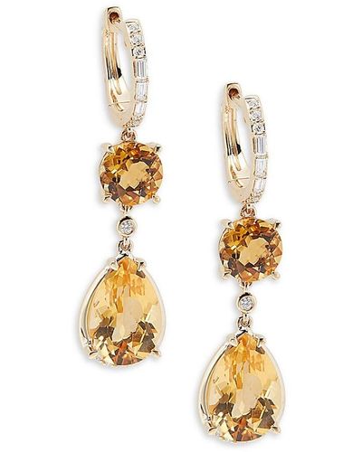 Effy 14k Yellow Gold, Citrine & Diamond Huggies Earrings - Metallic