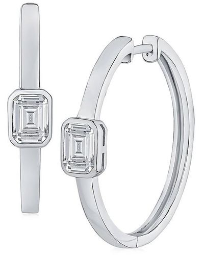 CZ by Kenneth Jay Lane Rhodium Plated & Cubic Zirconia Hoop Earrings - White