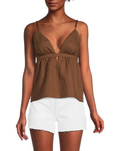 Cami NYC Linen Blend Beaded Cropped Camisole - Brown