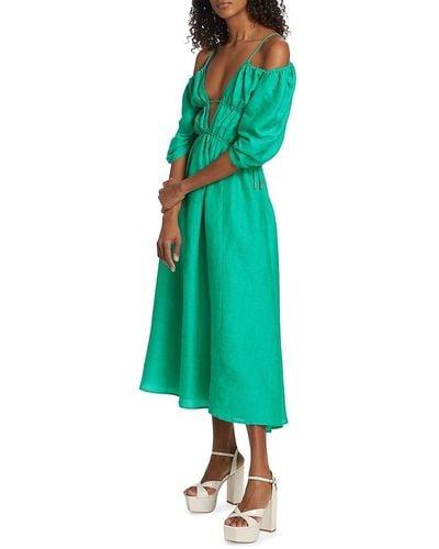 Cult Gaia Charlize Cutout Wool Linen Blend Midi Dress - Green