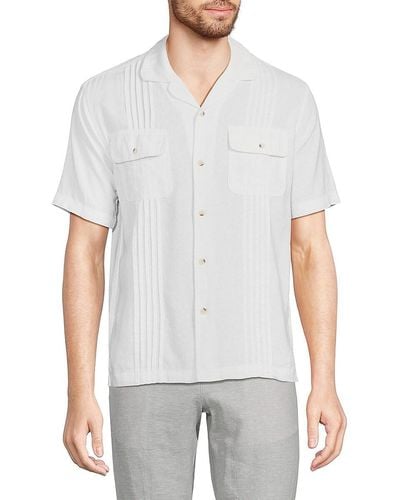 Saks Fifth Avenue Pintuck Linen Blend Camp Shirt - White