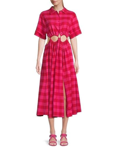 Cult Gaia Keegan Checked Cutout Midi Dress - Pink