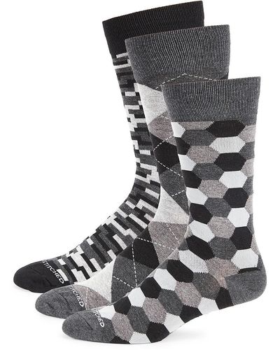 Unsimply Stitched 3-pack Patterned Crew Socks - Black