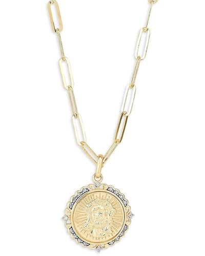 Saks Fifth Avenue Saks Fifth Avenue 14k Goldplated Sterling Silver & 0.1 Tcw Diamond Jesus Pendant Necklace - Metallic