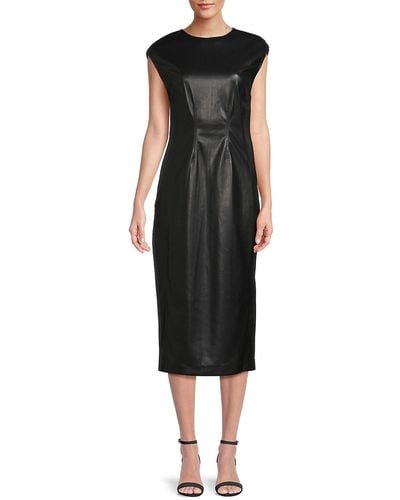 Calvin Klein Faux Leather Sheath Dress - Black