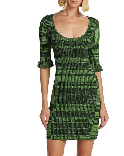 Ganni Striped Knit Minidress - Green