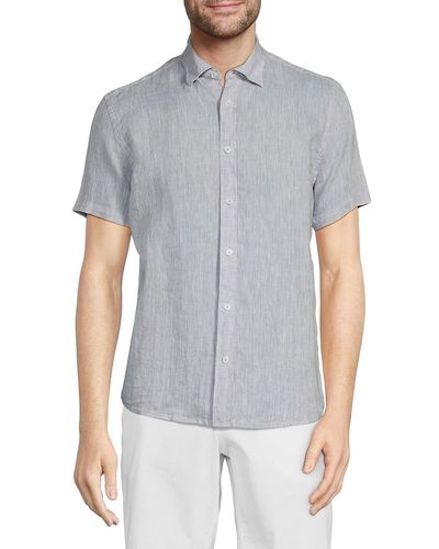 Report Collection Short Sleeve Linen Shirt - Gray