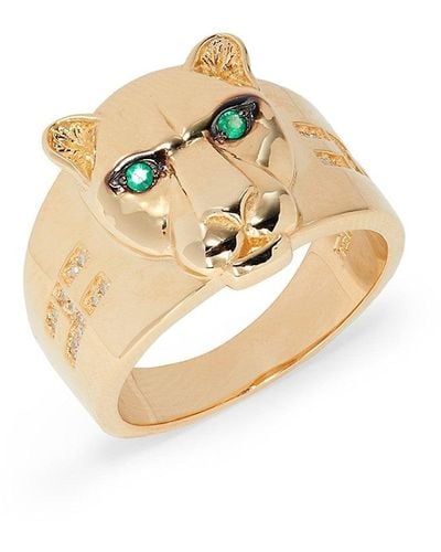 Effy 14k Yellow Gold, Emerald & Diamond Panther Ring - Metallic