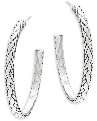 John Hardy Textured Sterling Silver Hoop Earrings/2" - White