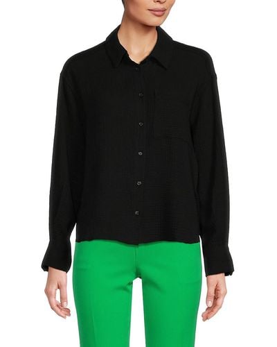 Saks Fifth Avenue Gauze Long Sleeve Button Down Shirt - Green