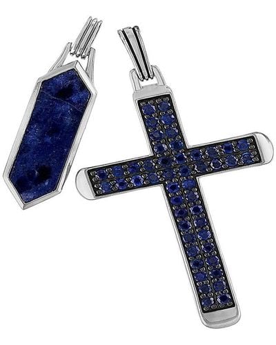 Esquire 2-piece Sterling Silver, Lapis & Cubic Zirconia Cross Pendant Set - Blue