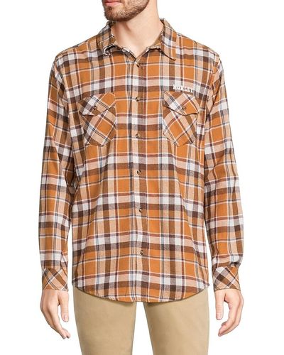 Hurley Plaid Logo Button Down Shirt - Blue