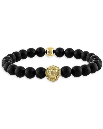 Esquire Jewellery 925, 8mm Black Onyx With Gold Ip Lion Head Bracelet