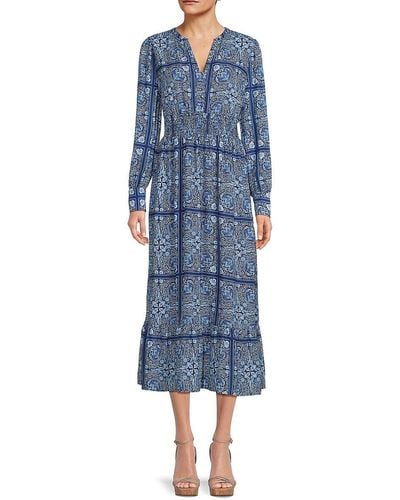 Saks Fifth Avenue Print Midi Dress - Blue