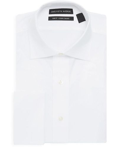 Saks Fifth Avenue Men's Slim-fit Solid Cotton Dress Shirt - White - Size 15.5 34
