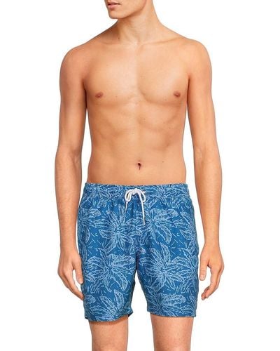 Slate & Stone Leaf Print Drawstring Swim Shorts - Blue