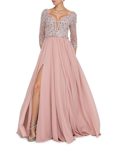 Terani Beaded Chiffon Gown - Pink