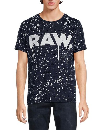 G-Star RAW Splatter Paint Logo Tee - Blue