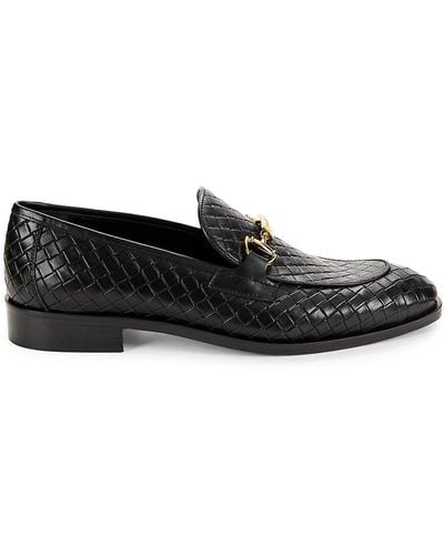 Class Roberto Cavalli Woven-embossed Leather Bit Loafers - Black