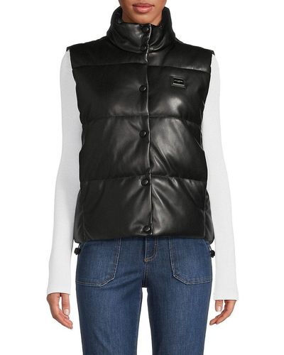 Karl Lagerfeld Faux Leather Puffer Vest - Black