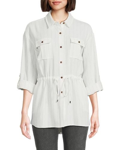 Calvin Klein Striped Cinched Waist Shirt - White