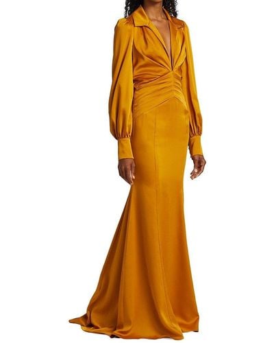 THEIA Darlene Satin Mermaid Gown - Yellow